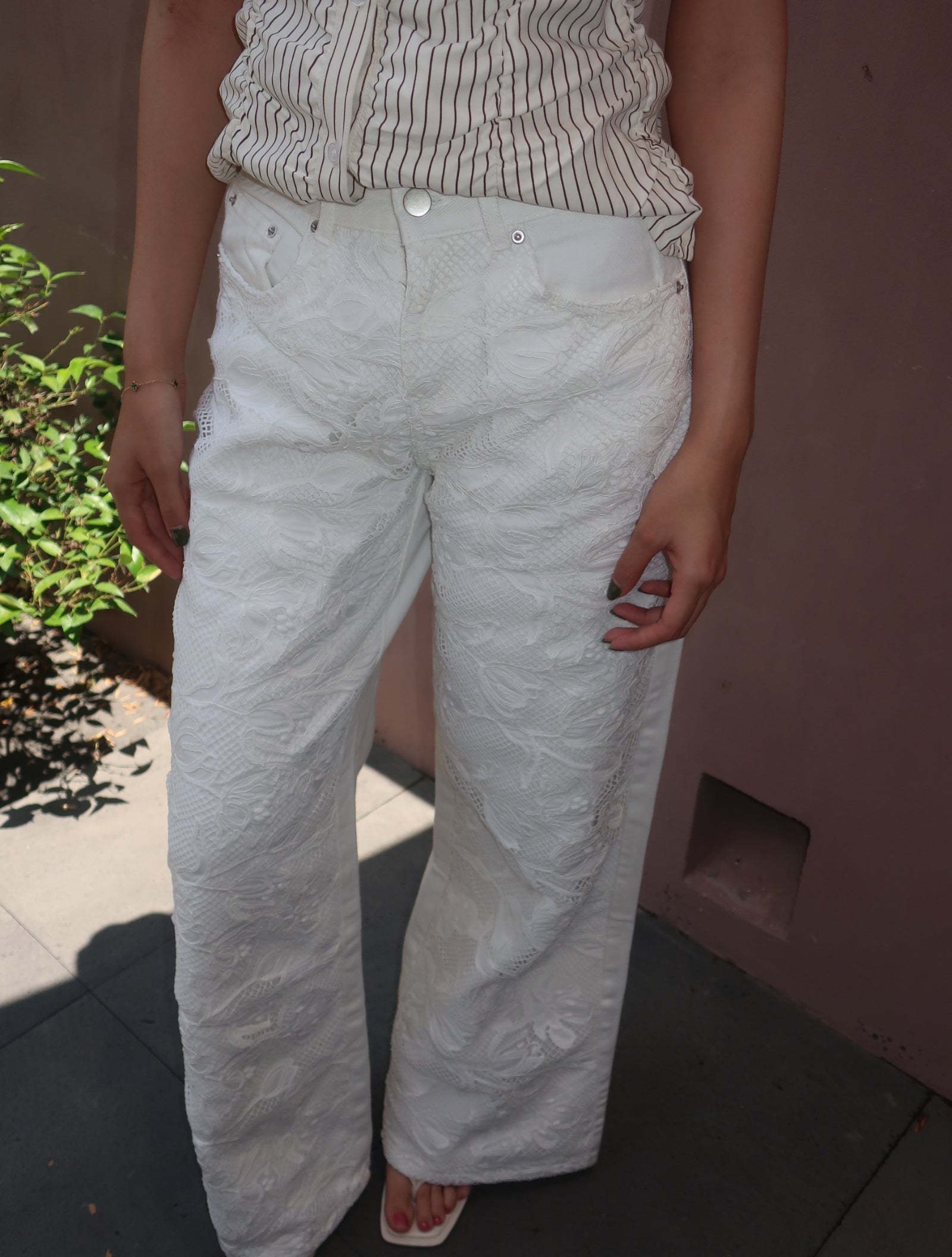 White lace jeans