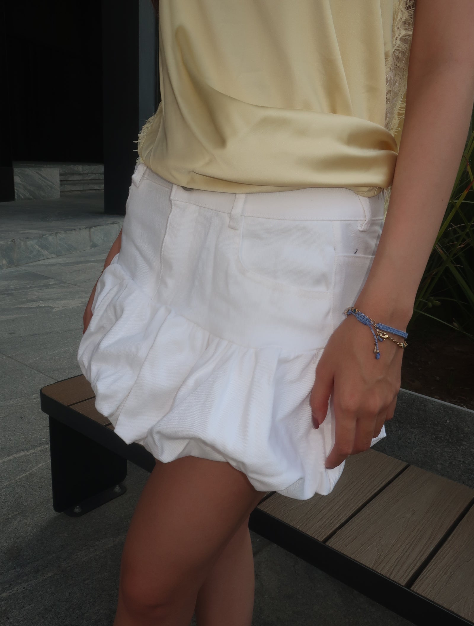 Bubble denim white skirt
