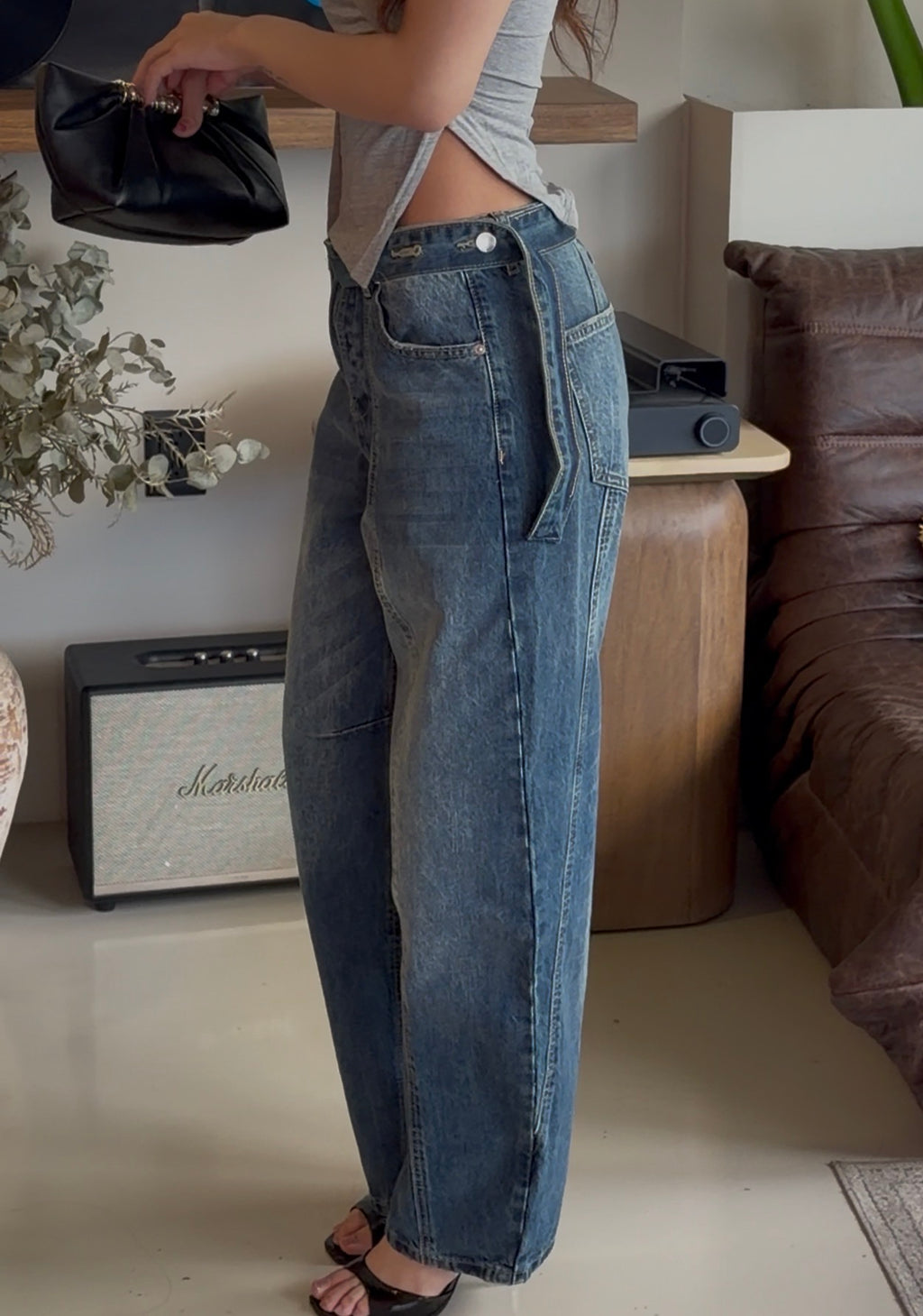 Eastside belted barrel jeans