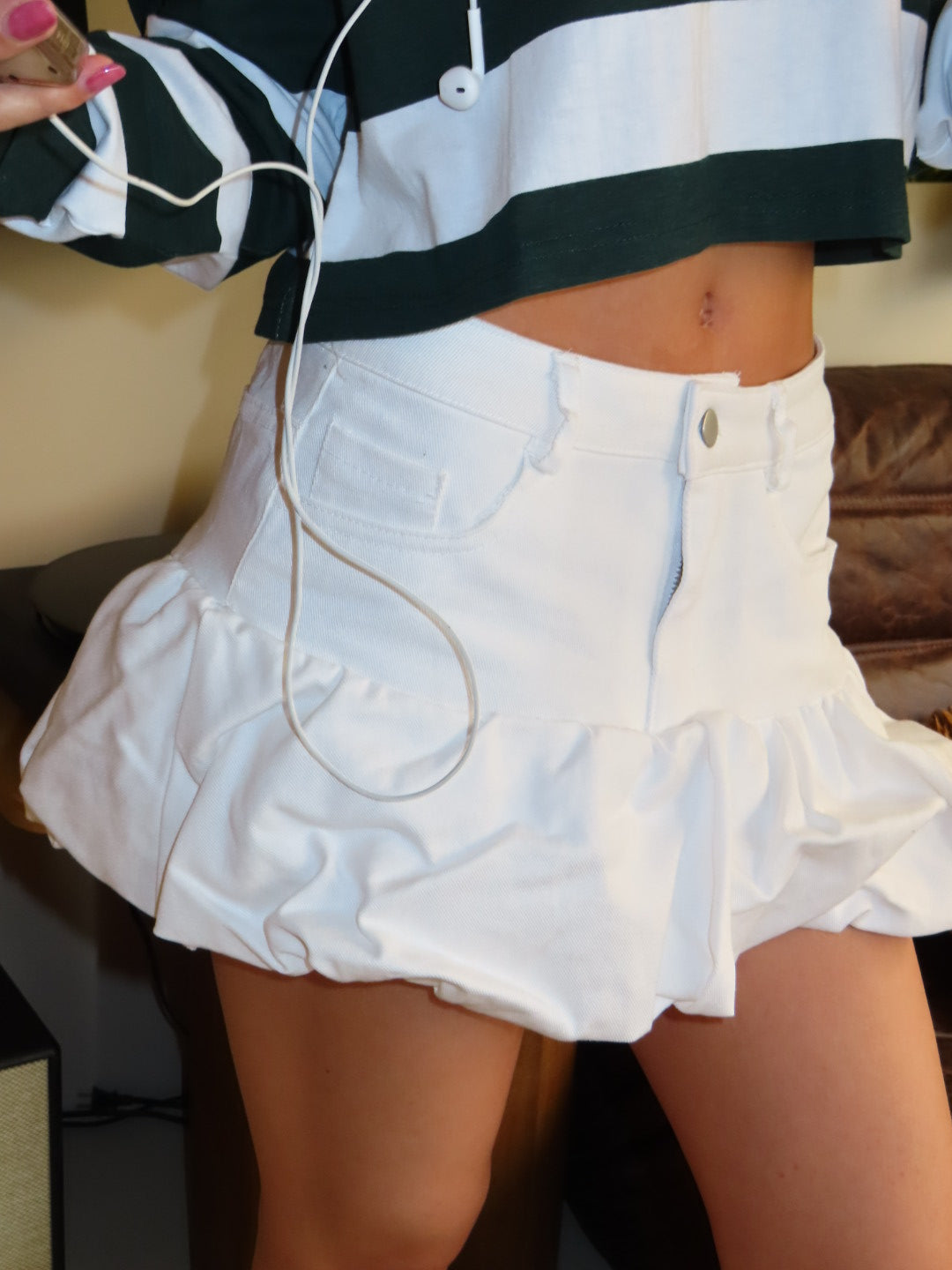 Bubble denim white skirt